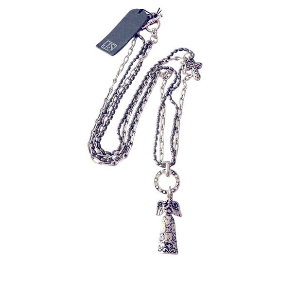 Jim Shore Silver Tone Angel Pendant Double Strand Necklace NEW - Picture 1 of 13